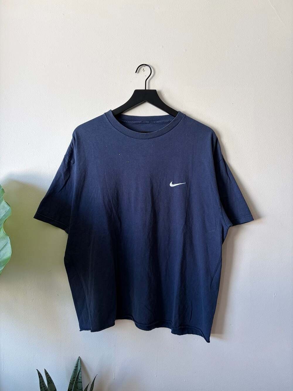 Nike Vintage Mini Swoosh T-Shirt Navy Blue Distressed